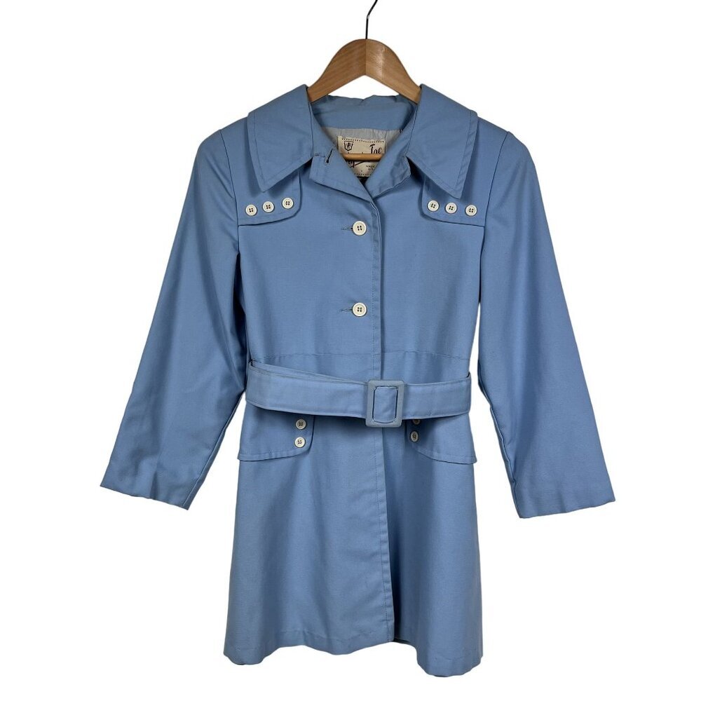 VTG Caper-Jac Baby Blue Trench Coat Size Girls 12 - Made in the USA